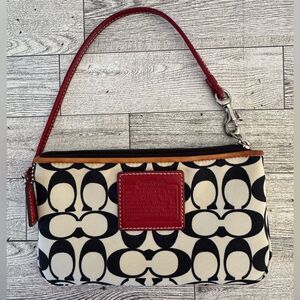 Coach Black and Cream Wristlet with Red Leather Accents